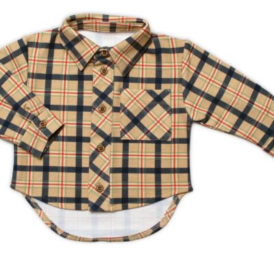 Detská košeľa MROFI dl. rukáv s predĺženým zadným dielom, Kuba - béžová, veľ. 86