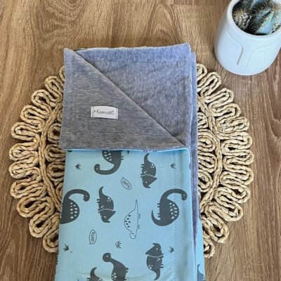 Detská obojstranná deka Mamatti, bavlna/velvet, 80 x 90 cm, Dino park - modrá/šedá