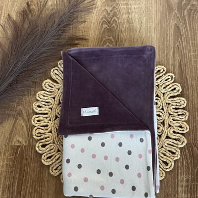 Detská obojstranná deka Mamatti, bavlna/velvet, 80 x 90 cm, Puntík - smotana/fialová