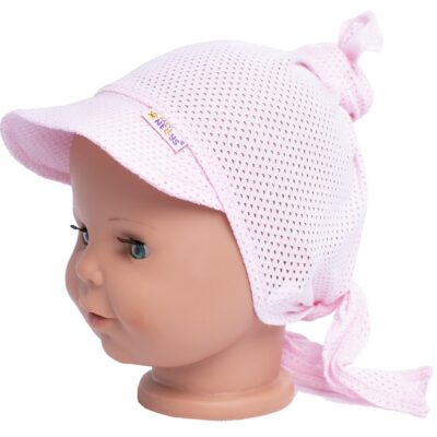 Detská sieťkovaná šatka so šiltom na zaväzovanie Uzlík Baby Nellys, ružová, veľ. 92/104