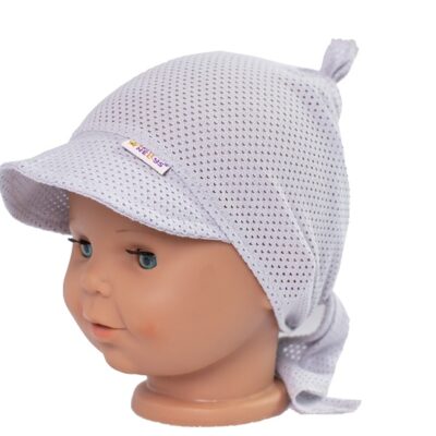 Detská sieťkovaná šatka so šiltom na zaväzovanie Uzlík Baby Nellys, sivá, veľ. 92/104