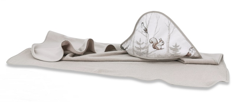 Termoosuška s kapucňou Medvedík a kamaráti (sivá)