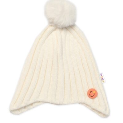 Detská zimná čiapka s brmbolcom Smile, Baby Nellys - smotanová, veľ. 48-54 cm