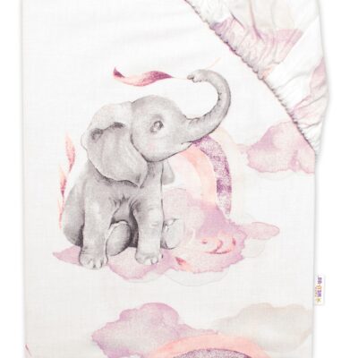 Detské bavlnené prestieradlo do postieľky, Slon a dúha, ružová/biela,140x70cm