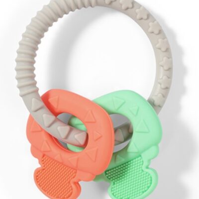 Detské hryzátko BabyOno, ORTHO - šedá, mäta, koralová