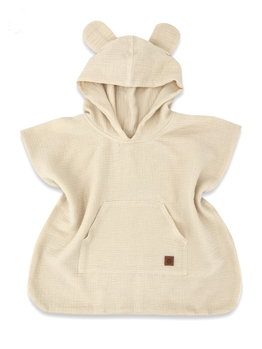 Detské mušelínové pončo lux s kapucňou Teddy, rýchloschnúci, béžové, 110/122