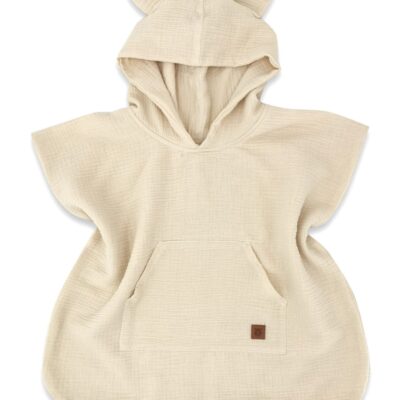 Detské mušelínové pončo lux s kapucňou Teddy, rýchloschnúci, béžové