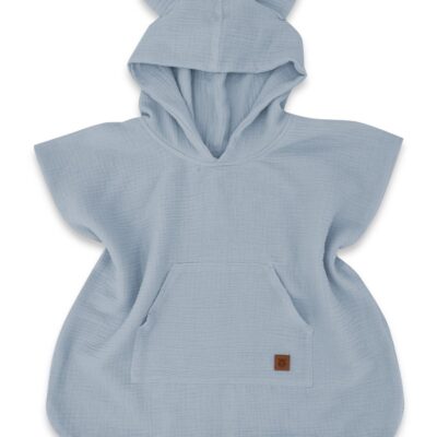 Detské mušelínové. pončo lux s kapucňou Teddy, rýchloschnúci, jeans