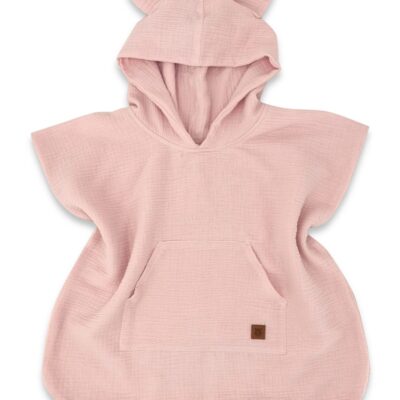 Detské mušelínové pončo lux s kapucňou Teddy, rýchloschnúci, pudrovo ružové