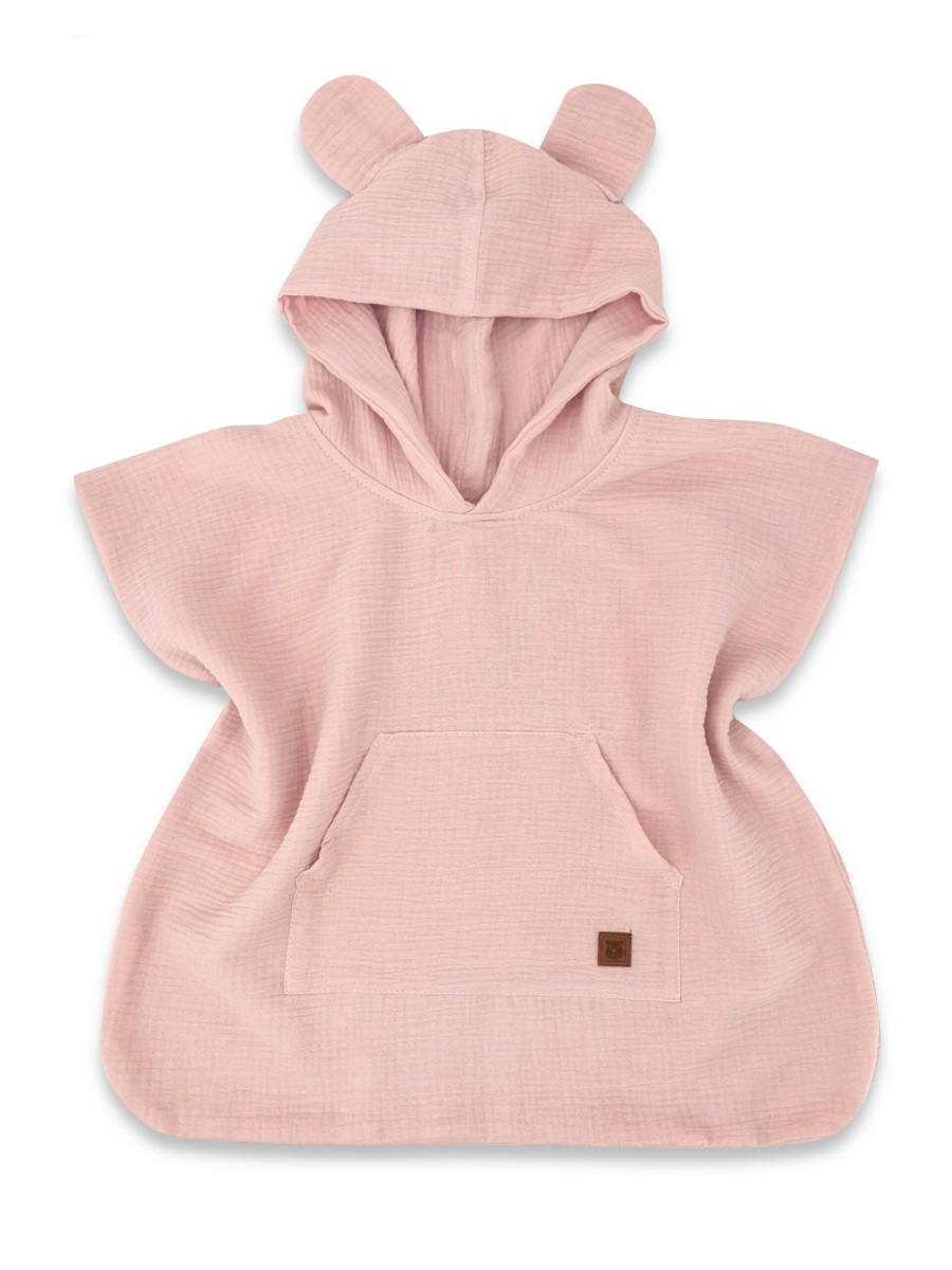 Detské mušelínové pončo lux s kapucňou Teddy, rýchloschnúci, pudrovo ružové