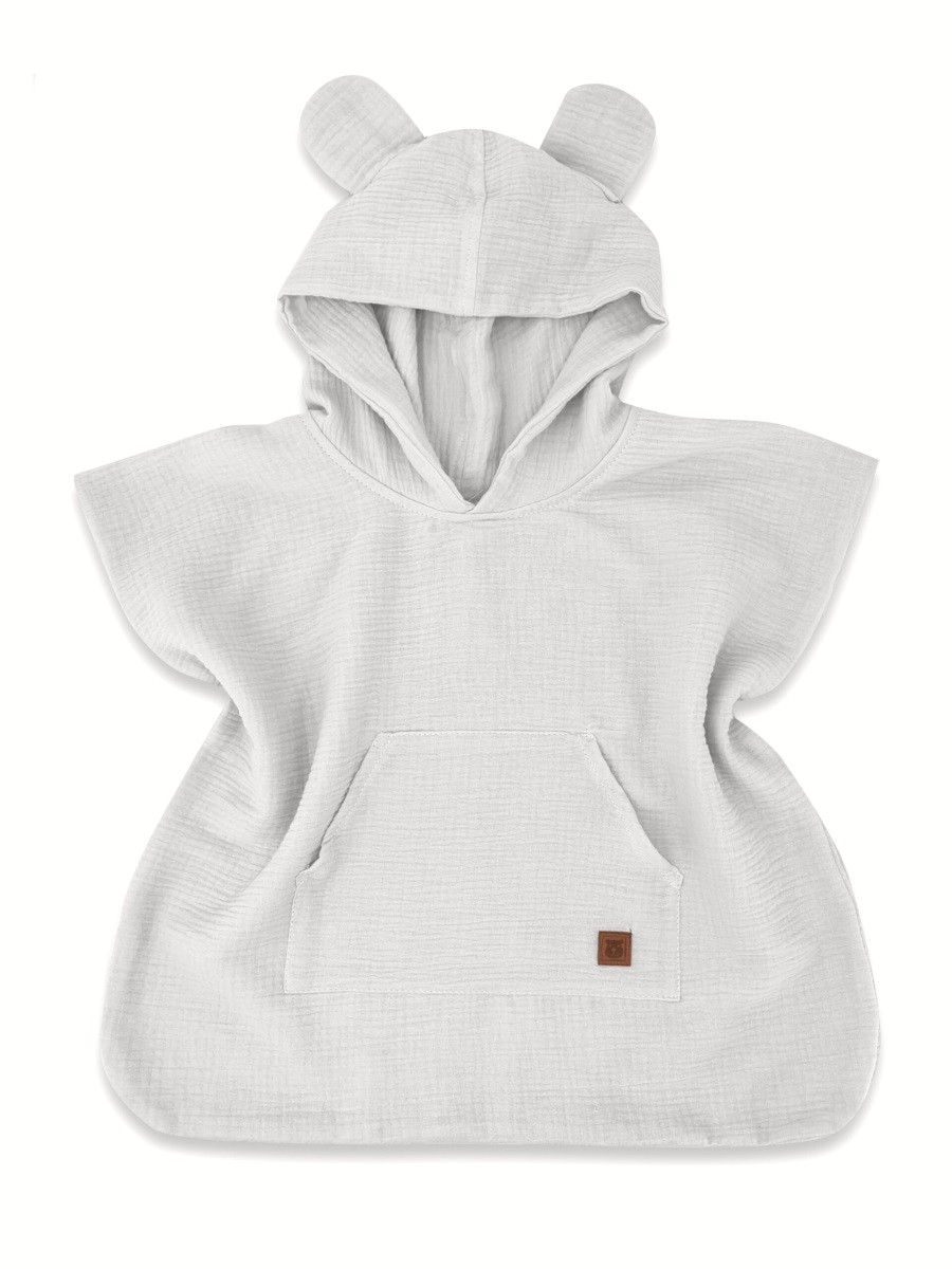 Detské mušelínové pončo lux s kapucňou Teddy, rýchloschnúci, šedé