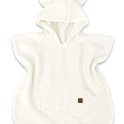 Detské mušelínové pončo lux s kapucňou Teddy, rýchloschnúci, smotanové, 110/122