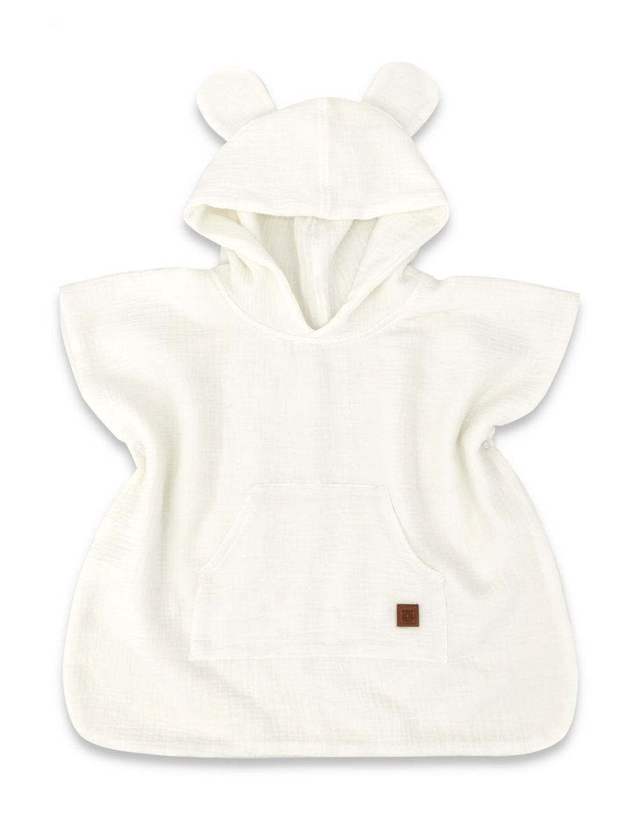 Detské mušelínové pončo lux s kapucňou Teddy, rýchloschnúci, smotanové, 110/122