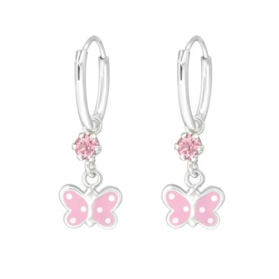 Detské náušničky krúžky so zaveseným motýlikom