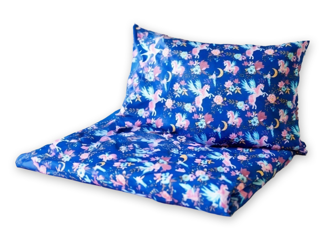Detské obliečky, bavlna 2D 140x200/70x90 - Jednorožce v modrej