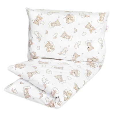 Detské obliečky, bavlna 2D 140x200/70x90 - Malý medvedík, biela/béžová