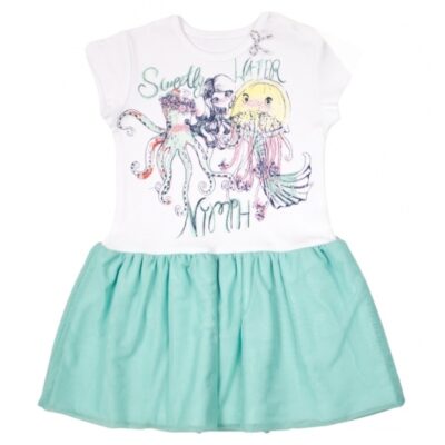 Detské šaty Nicol, Morská víla - zeleno/biele, veľ. 128