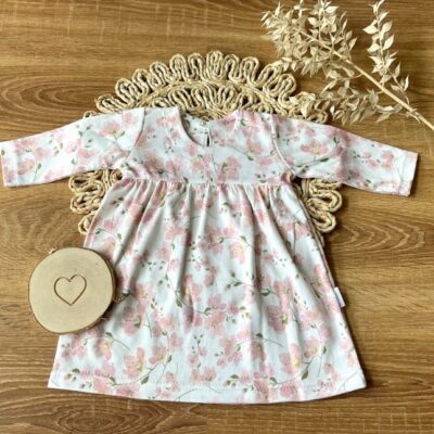 Detské šaty s dlhým rukávom, Kvety višní, Mamatti, smotanovo/púdrové, veľ. 92