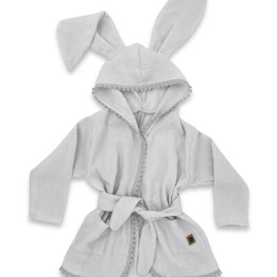 Detský mušelínový župan s uškami Bunny - šedý