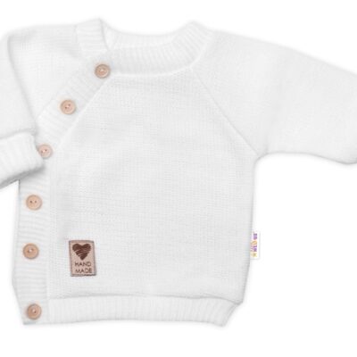 Detský pletený svetrík s gombíkmi, zap. bokom, Handmade Baby Nellys, biely, veľ. 68/74