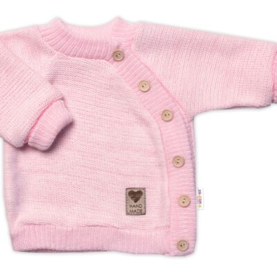 Detský pletený svetrík s gombíkmi, zap. bokom, Handmade Baby Nellys, ružový, veľ. 80/86