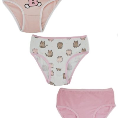 Dievčenské bavlnené nohavičky, Cat - 3ks v balení, ružovo/biele, veľ. 134/140 cm