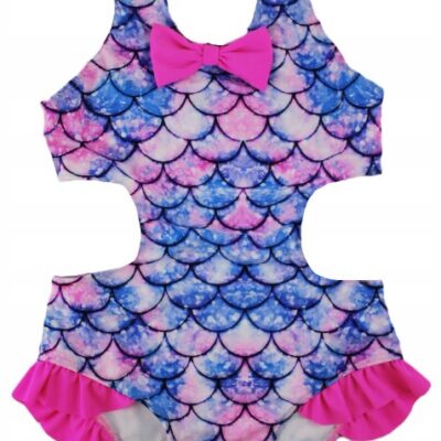 Dievčenské jednodielne plavky s volánikmi - Noviti, Mašlička, modro/ružové, veľ. 104/110