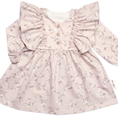 Dievčenské šaty dlhý rukáv s volánikmi Sára, bavlna, Mrofi, cappucino, veľ. 92