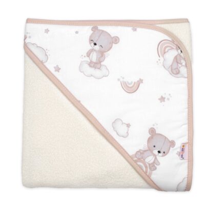 Dojčenská osuška s kapucňou 80x80cm, froté, Malý medvedík, smotanová