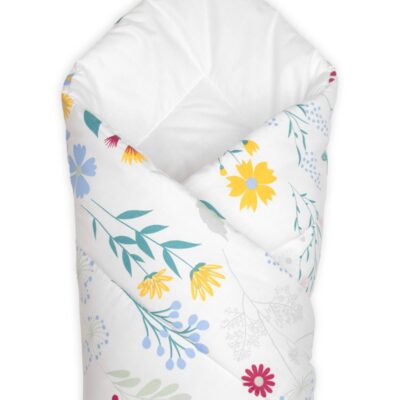 Dojčenská zavinovačka Klasik Flóra, biela s potlačou