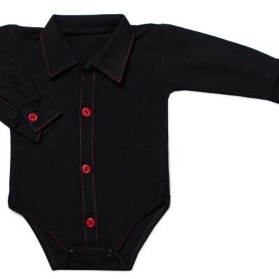 Dojčenské body, košeľa Mrofi, dl. rukáv zapínanie uprostred - kárko, bielo/čierne