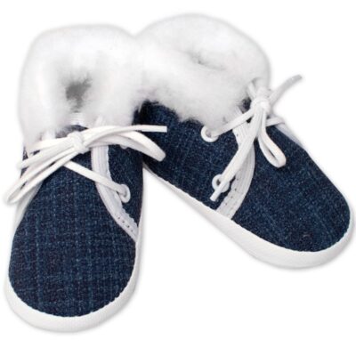 Dojčenské capáčky/topánočky na šnurovanie s kožúškom, Baby Nellys, granát, vel. 62/68