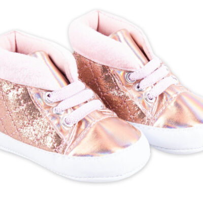 Dojčenské capačky/topánočky s kožúškom YO ! - ružové, zlaté, veľ. 6/12m
