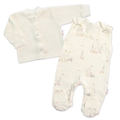 Dojčenské dupačky s košieľkou, bavlna, Husičky, smotanové, veľ. 68