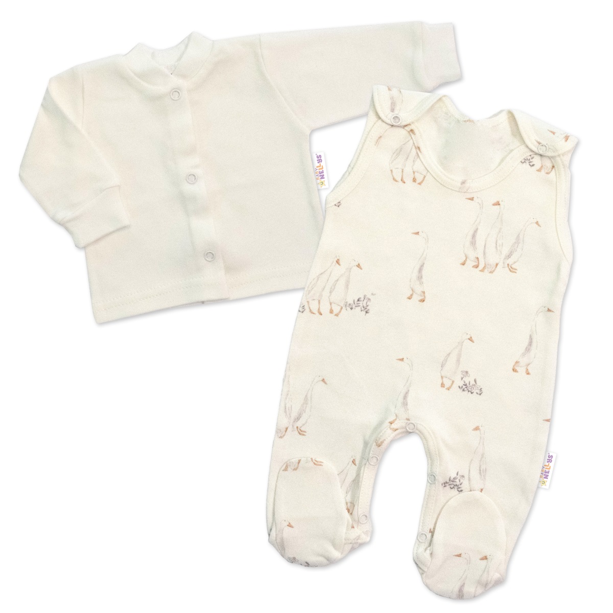 Dojčenské dupačky s košieľkou, bavlna, Husičky, smotanové, veľ. 68