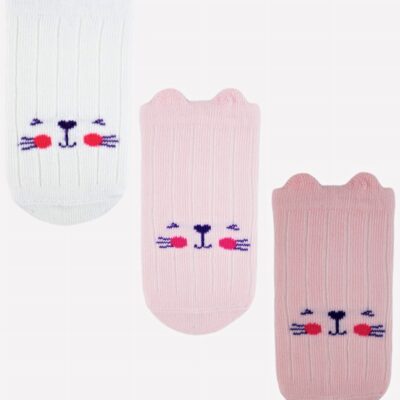 Dojčenské ponožky, 3 páry - Noviti - Mačička, biela/ružová/losos, veľ. 12-18 m