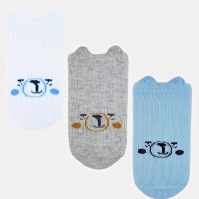 Dojčenské ponožky, 3 páry - Noviti - Medvedík, biela/modrá/sivá, veľ. 12-18 m