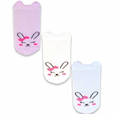 Dojčenské ponožky, 3 páry, Zajačik, biela/ružová/ecru