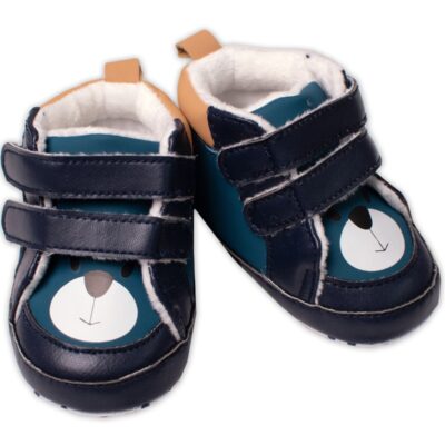 Dojčenské topánky/capáčky Medvedík YO!,s fleecom na suchý zips,petrolej/horčica