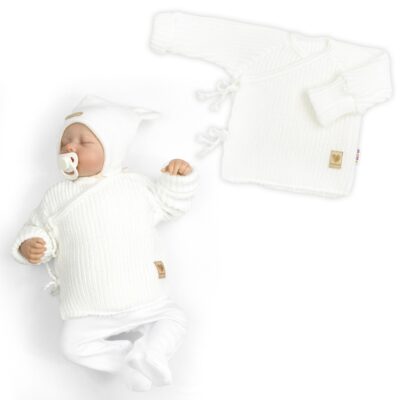 Dojčenský svetrík, rastúci, na zaväzovanie na boku - biely