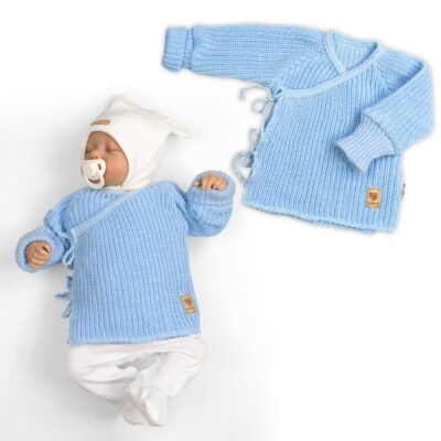 Dojčenský svetrík, rastúci, na zaväzovanie na boku - modrý, veľ. 62/68