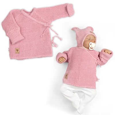 Dojčenský svetrík, rastúci, na zaväzovanie na boku - rúžový