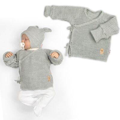 Dojčenský svetrík, rastúci, na zaväzovanie na boku - šedý, 62/68