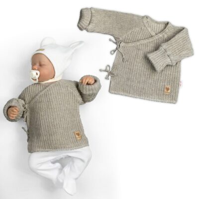 Dojčenský svetrík, rastúci, na zaväzovanie na boku - tm. béžová, 62/68