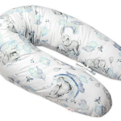 Dojčiace bavlnený vankúš - relaxačná poduška Baby Nellys, Slon a Dúha, modrý