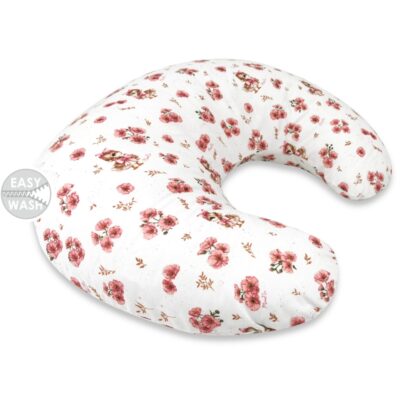 Dojčiace vankúš/podkova, bavlna, Kačički - biela, púdrovo ružová