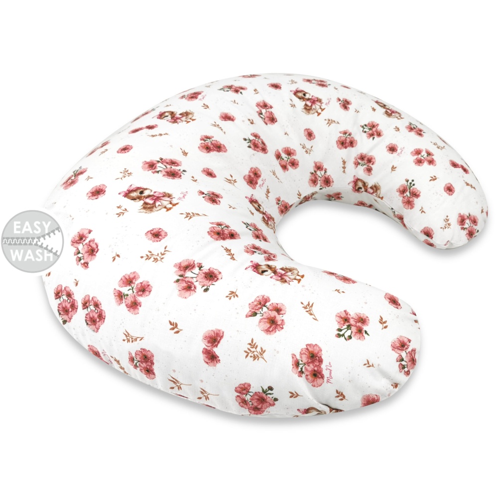 Dojčiace vankúš/podkova, bavlna, Kačički - biela, púdrovo ružová