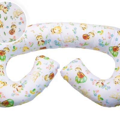 Dojčiace vankúš/relax. poduška MAXI,  Včielky a Lienky, biela