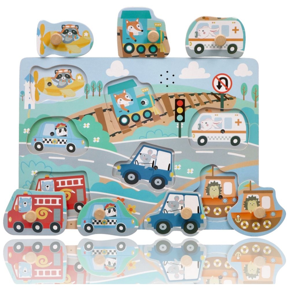 Drevená aktívna vkladačka so zvukmi, Dopravné prostriedky, prírodné – Obrázok 2