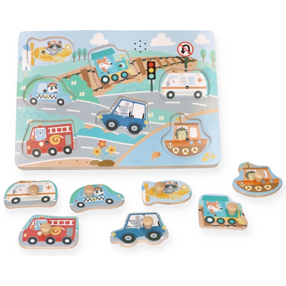 Drevená aktívna vkladačka so zvukmi, Dopravné prostriedky, prírodné – Obrázok 3